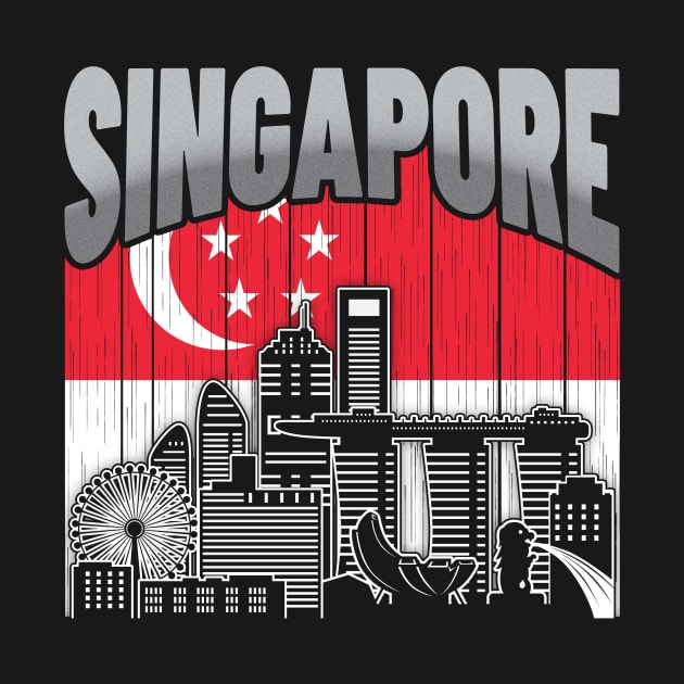 Singapore Skyline Vintage Singaporean Flag by travel2xplanet