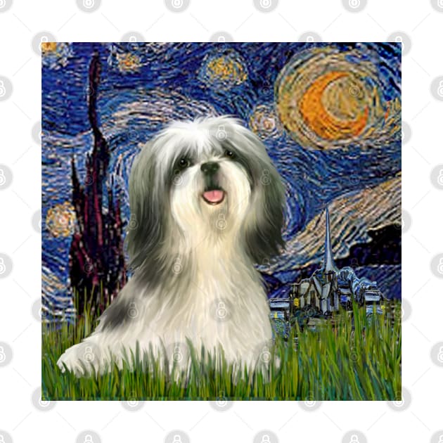 Shih Tzu in Van Gogh's Starry Night (adapted) by Dogs Galore and More