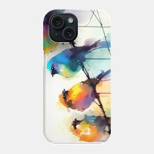 Colorful little birds on a wire in wet watercolor Phone Case