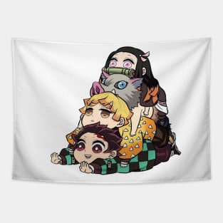 Tanjiro, Nezuko, Zenitsu, Inosuke Chibi Tapestry