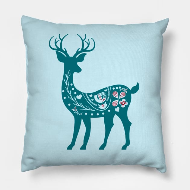 Folk Deer, Christmas Reindeer, Folk Art, Rudolph, Animal art, Happy Holidays, Wildlife t-Shirt, Deer Mug Pillow by Style Conscious