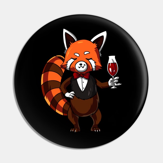 Red Panda Bear Wine Drinking Party Pin by underheaven