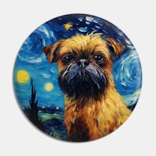 Brussels Griffon dog painting in Starry Night style Pin