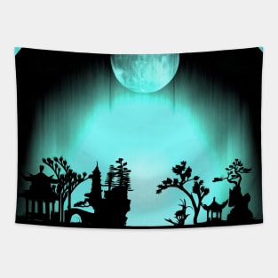 Asia night silhouettes Tapestry