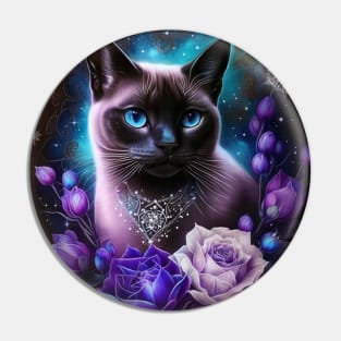 Galactic Floral Burmese Cat Pin