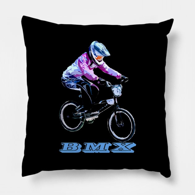 bmx racing Pillow by rickylabellevie