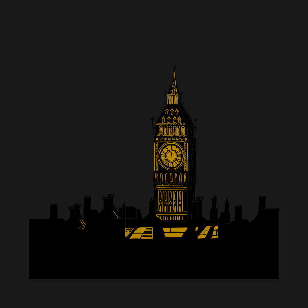 Big Ben and rooftops of London Silhouette by Maddybennettart