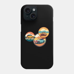 t-shirt design featuring a vintage car with a scenic landscape in the background, detailed illustration, and retro style2 Phone Case