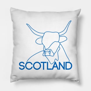 Scottish Highland Cow Continuous Line Drawing (Blue) Pillow