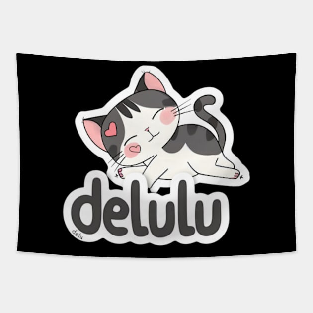 Delulu Cat Tapestry by MaystarUniverse