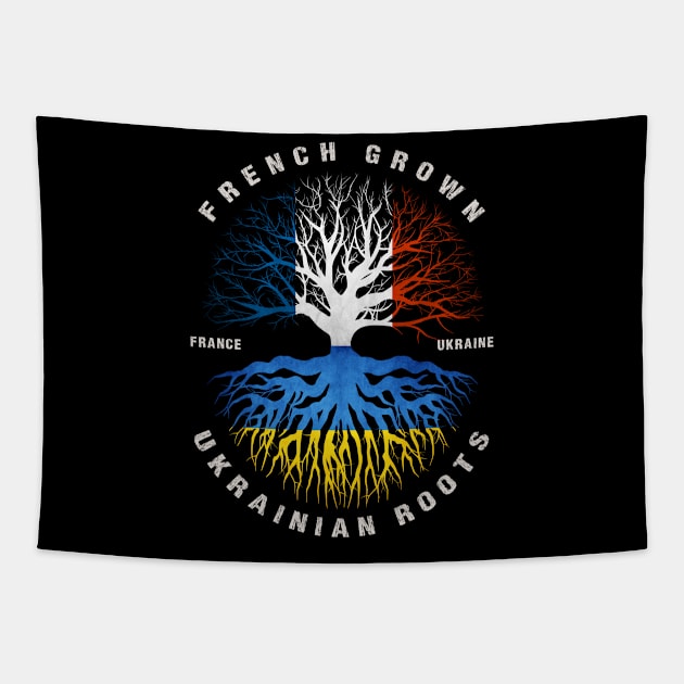 French Grown Ukrainian Roots Ukraine Flag Tapestry by heart teeshirt