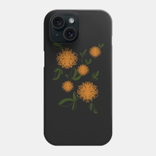 Vintage Autumn Flower Pattern Over Black Phone Case