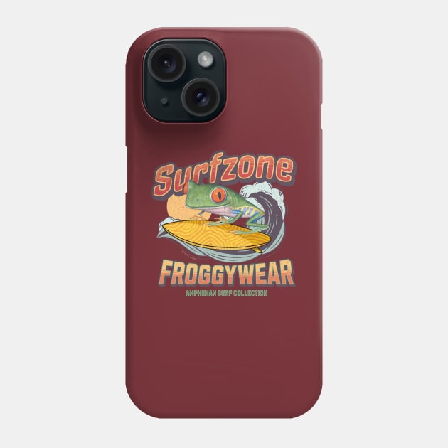 Funny Cute Red Eyed Tree Frog Surfing Phone Case by Danny Gordon Art