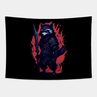 Raccoon Ninja Illustration Tapestry