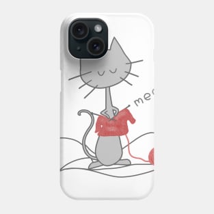 Grey Knitting Cat - White Phone Case