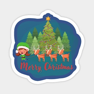 Christmas tree, elf and merry christmas Magnet