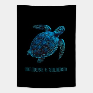 Sea turtle, tattoo style, blue digital drawing Tapestry