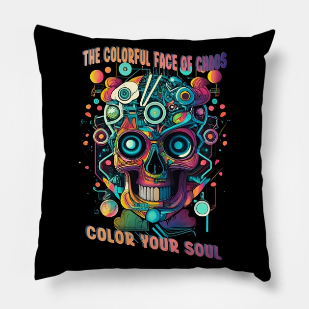 Color Your Soul - colorful skull Pillow by MusicianCatsClub