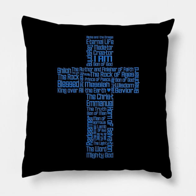 Cross Names of Jesus Blue Pillow by AlondraHanley