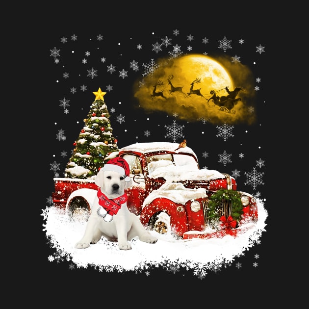 Red Truck Xmas Tree White Labrador Christmas by Benko Clarence