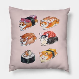 Sushi Corgi Watercolor Pillow