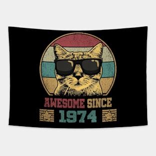 Awesome Since 1974 50th Birthday Gift Cat Lover Tapestry