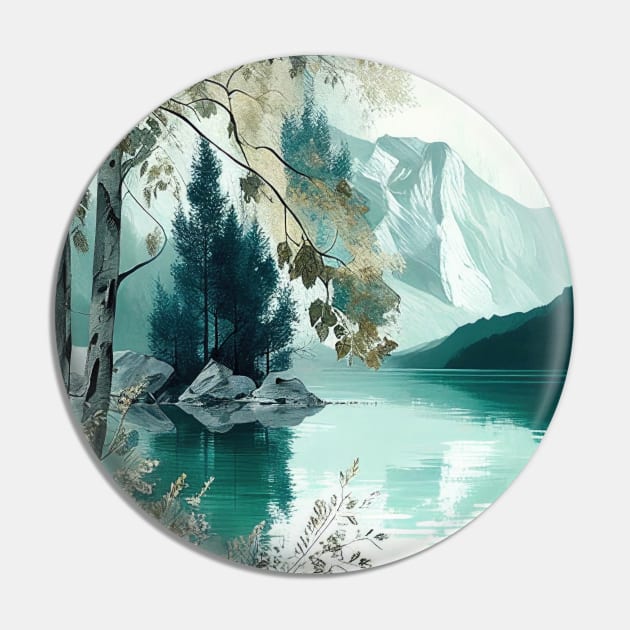 Teal Mountain lake Pin by The Art Mage