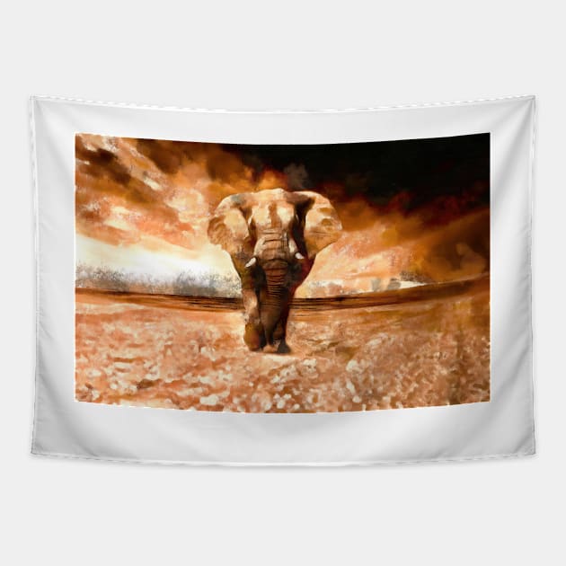 Stunning And Beautiful Elephant Digital Painting Tapestry by NeavesPhoto