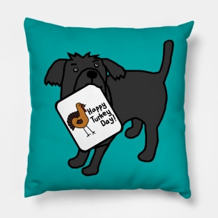 Cute Dog with Thanksgiving Turkey Greetings Pillow
