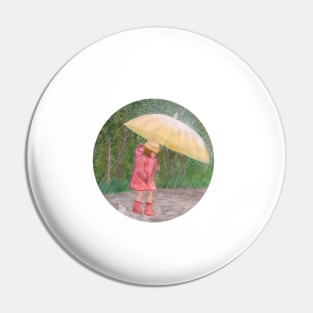 Girl walking in the rain and having fun with the water puddles Pin