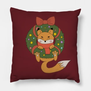 Cozy Fox in Festive Wreath and Bow! Pillow