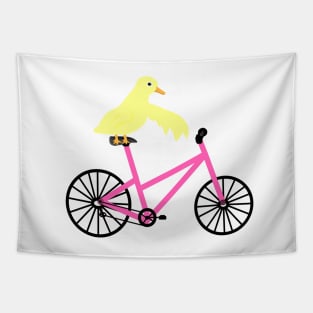 Duck On A Light Pink Bicycle Tapestry