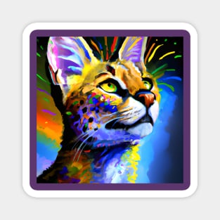 Savannah Cat Rainbow Painting Magnet