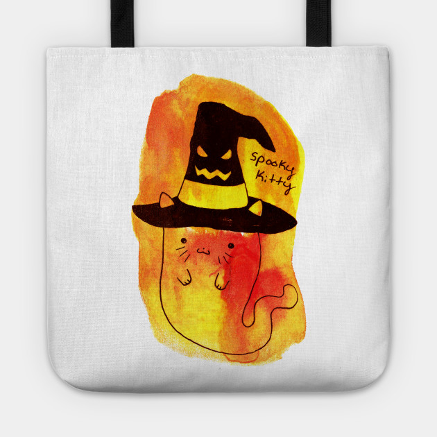 Halloween Ghost Cat Watercolor Halloween Tote Teepublic