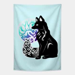 Black Floral Fox Tapestry