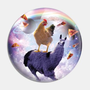 Chicken Riding Llama In Space - Rainbow Pin