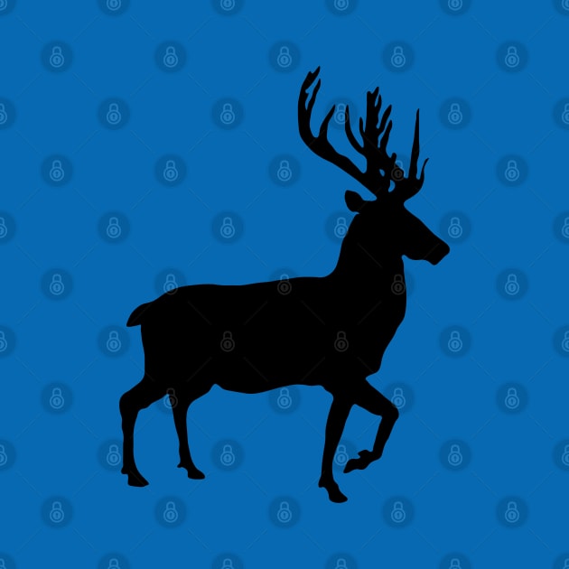 Black Coloured Scottish Stag Silhouette on Saltire Blue Background by MacPean