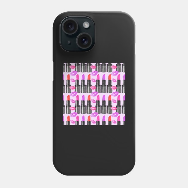 Watercolor pattern - lipstick and kisses Phone Case by runlenarun