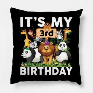 Its My 3rd Birthday Shirt Safari Zoo Animals Lover Birthday Party Pillow