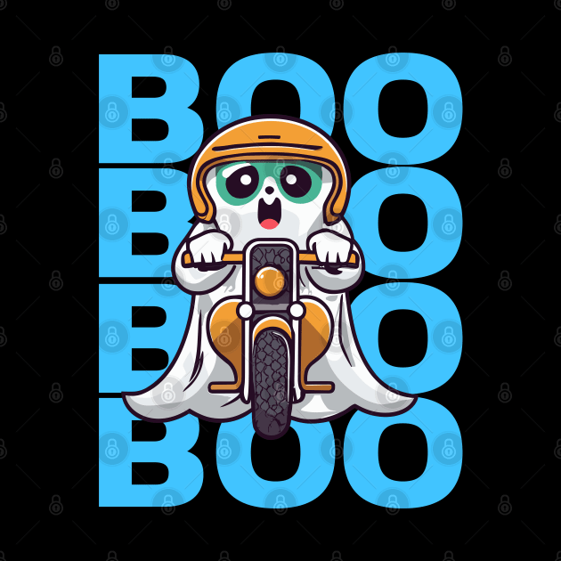 Spooky Ghost Boo riding a motorcycle funny halloween by KENG 51