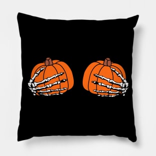 Skeleton Hands Holding Pumpkins Halloween Tee Pillow