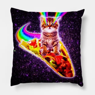 Rainbow Laser Eyes Galaxy Cat Riding Taco Pillow