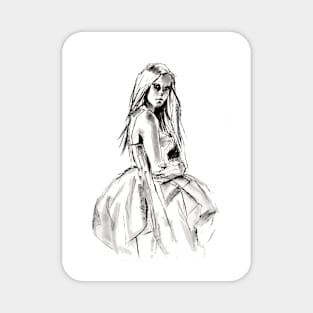 drawing of a girl in a nice dress Magnet