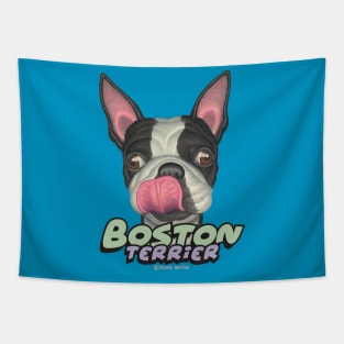 funny cute awesome great Boston Terrier Licking Lips Tapestry