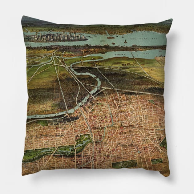 Vintage Pictorial Map of Newark NJ (1916) Pillow by Bravuramedia