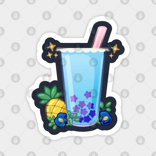 Butterfly Pea Pineapple Boba Magnet by Ranefea