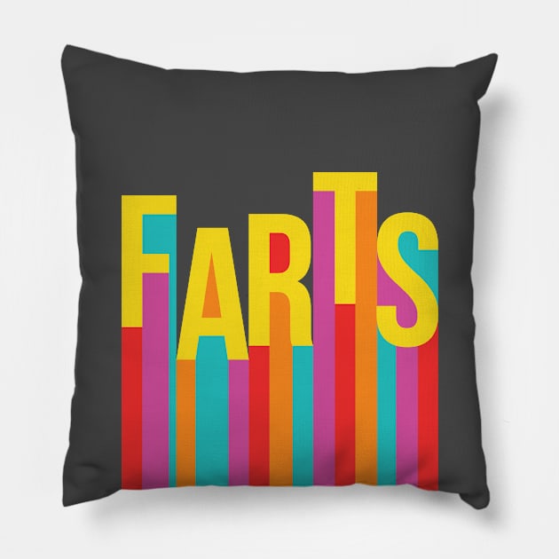 Rainbow Farts Funny Typograpy Pillow by PodDesignShop