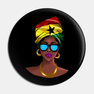 African woman with Ghana Flag headscarf Pin