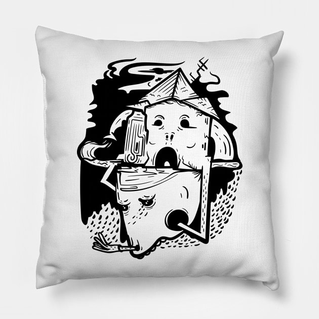 House of Rain black illustration Pillow by Frajtgorski