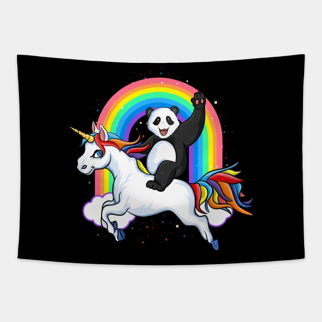 Panda Riding Unicorn Pandicorn Rainbow universe Birthday Tapestry by UNXart